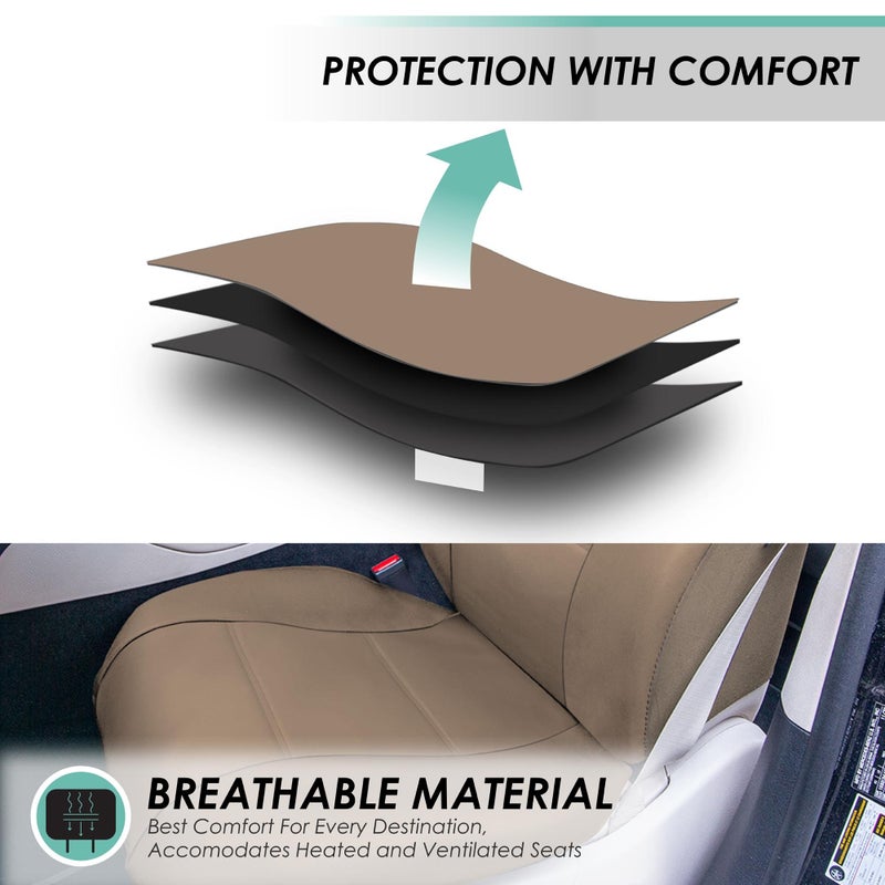 FH Group Back Seat Faux Leather Car Seat Cover - Universal Fit, Rear Seat Covers for Cars with Rear Split Bench, Car Seat Protector for SUV, Sedan, Van, Tan - Image 4